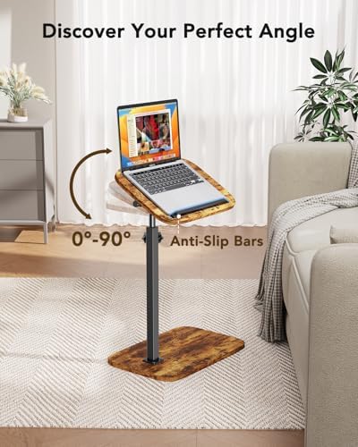 HUANUO TV Tray with Height Adjustment, 360° Swivel, 90° Tilt, Rustic Brown - Image 5