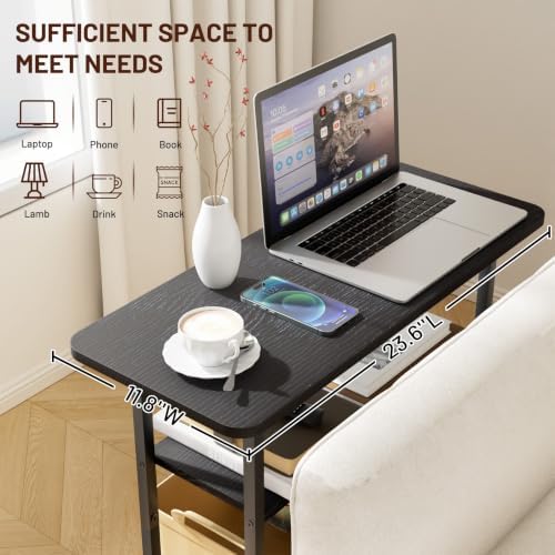 SLEEPING LAMB Side Table for Living Room, 3-Tier End Table for Small Space with Wide Storage Tabletop, Classic Black Narrow Nightstand for Bedroom, Sofa Couch - Image 5