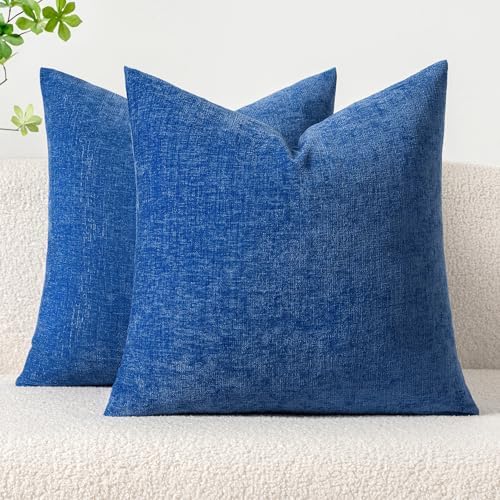 MIULEE Soft Chenille Throw Pillow Covers Royal Blue 18x18 Inch Pack of 2 by MIULEE