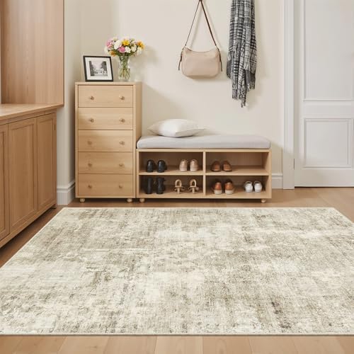 Soalmost Abstract 4x6 Area Rug Washable Rugs for Living Room, Beige/Gray - Image 4