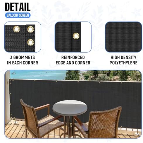 E&K Sunrise 3' x 31' Balcony Privacy Fence Screen Cover with Zip Ties Outdoor Screen Fence UV Protection for Deck Patio Backyard Apartment Pool Porch (Black) - Image 4
