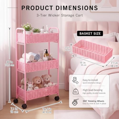 FOCHIER F Utility Slim Storage Cart,3-Tier Rolling Kitchen Office Laundry Room Cart with Wheels,Mobile Shelving Unit Organizer for Living Room,Bathroom, Baby Diaper,Art,Dining Room Narrow Places - Image 2