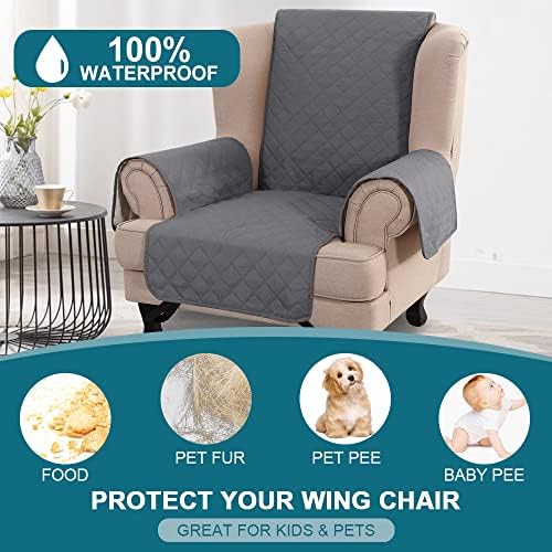 Turquoize 100% Waterproof Wing Chair Cover Wing Armchair Slipcovers, Gray - Image 2