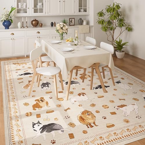 DUKINO 8x10 Area Rug, Washable Dog Rugs for Living Room Soft, Beige Yellow - Image 5