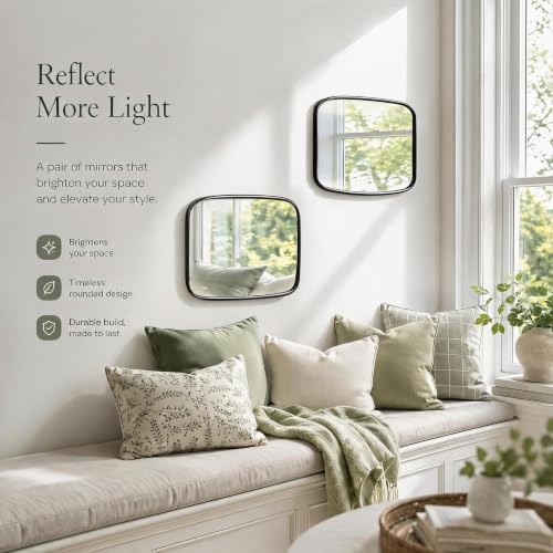 2 Pack Rounded Square Wall Mirror, 10"x12" Metal Framed Decorative Mirror with Real Glass, Aesthetic Curved Edge Vanity Mirror for Bedroom, Living Room, Black Wall Decor - Image 7