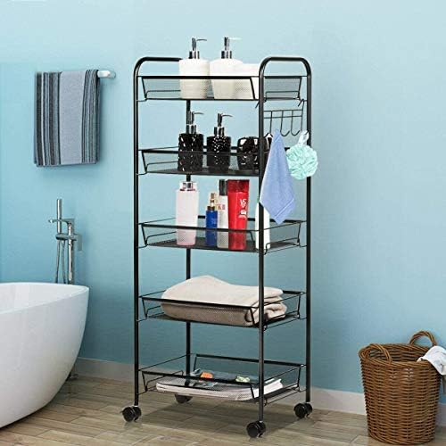 JANE EYRE 5-Tier Rolling Utility Storage Rack Cart on Wheels, Trolley Craft cart, Multi-Purpose Organizer Shelf, Black - Image 2