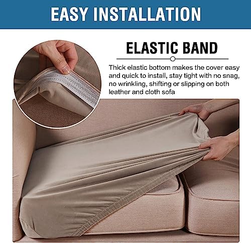 H.VERSAILTEX Velvet Stretch Couch Cushion Cover Plush Cushion Slipcover for Chair Loveseat Sofa Cushion Furniture Protector Seat Cushion Sofa Cover (2 Piece Medium Sofa Cushion Covers, Taupe) - Image 4