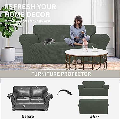 Easy-Going Stretch Oversized Loveseat Couch Covers Washable Olive Green - Image 4