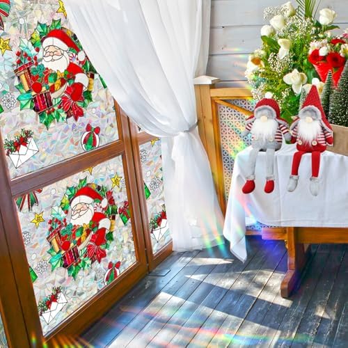 Christmas Window Stickers for Glass Rainbow Privacy Film Stained Stickers Santa Claus Window Film Christmas Balls Design Windows Decals for Home Party Supplies Glass Display Decor 17x 39.3 Inch - Image 7