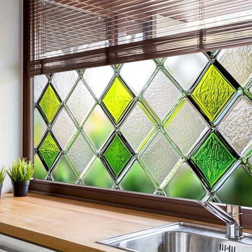 HOMETITUTE Green Yellow Diamond Textured Window Cling 39.3x17.7 Inch PVC - Image 4
