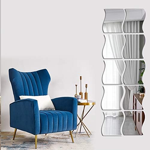 12PCS Wavy Mirror Wall Stickers, Full Length 3D Art DIY Home Decorative Acrylic Sheet Plastic Tiles for Living Room Bedroom Sofa TV Setting Wall Decoration Decor by Beser+Lee
