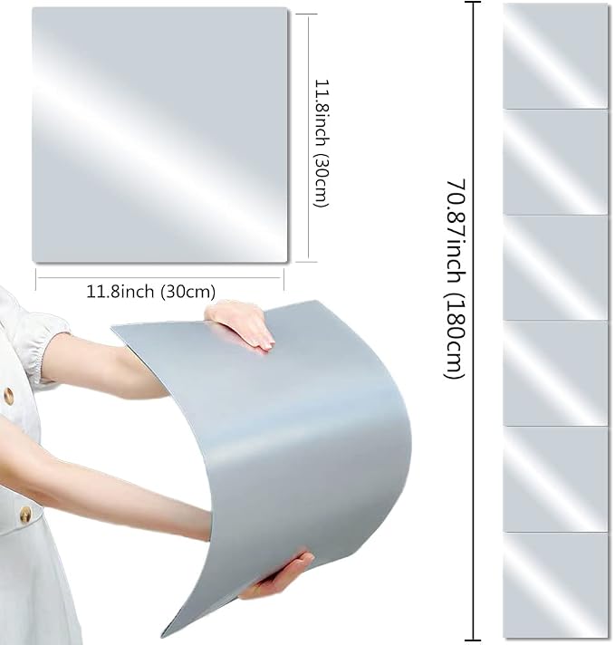 Acrylic Mirror Tiles, 12x12 in Shatterproof Wall Mirrors, 6 Pack - Image 3