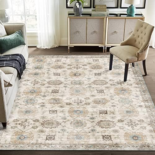 ReaLife Rugs Machine Washable Area Rug Runner - Living Room Bedroom Bathroom Kitchen Entryway Office - Padded Low Pile Stain Resistant Premium - Boho Farmhouse Vintage - Bryn - Beige Seafoam 3' x 5' - Image 3