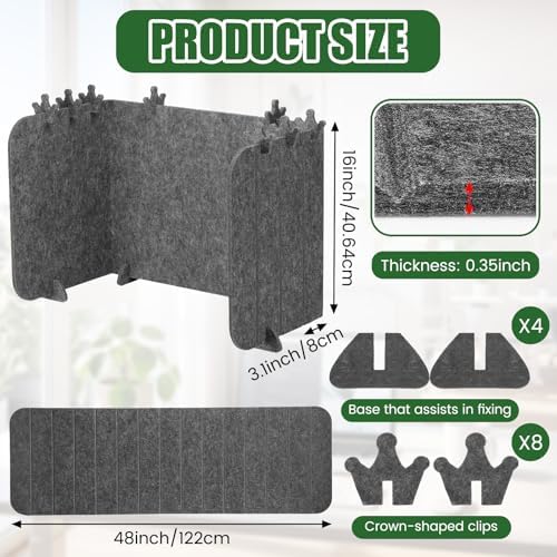 Foldable Felt Desk Privacy Panel 16 x 48 Inches, Acoustic Partition, Noise Reducing Desk Divider, Privacy Table Screen with 4 Bases & 8 Mini Crown Clips for Open Workspace Office Home - Image 2