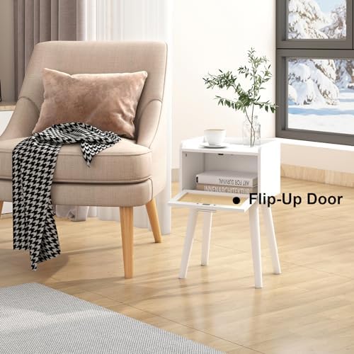 LAATOOREE Nightstand Set of 2, Small White Bed Side Table with Rattan Door - Image 4