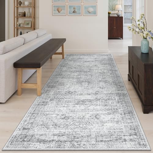 Soalmost Washable Hallway Runner Rug 4x8 Kitchen Entry Rugs Non-Slip, Grey - Image 2
