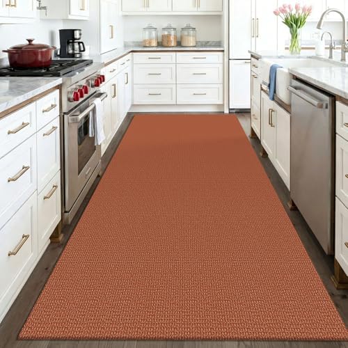 KOZYFLY Washable 4x6 Entry Woven Area Rug, Braided Throw Rugs for Entryway, Non Slip Door Mat Indoor Entrance, Front Porch Carpet for Foyer, Kitchen, Bedroom, Living Room, Burnt Orange/Tan - Image 2