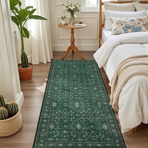Hallway Runner Rug: 2.6x8 Kitchen Rugs for Living Room Deep Green - Image 3