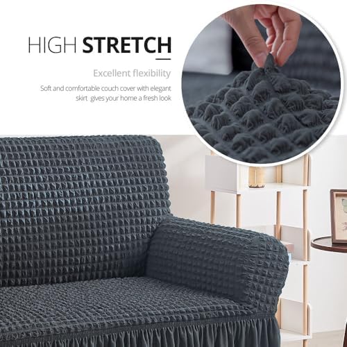 NICEEC Sofa Cover Dark Gray Couch Cover Stretch Sofa Slipcovers with Skirt - Image 2