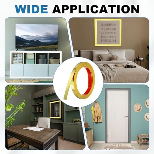 uxcell Gold Peel and Stick Molding Trim, 0.8 Inch x 9.8 ft Self-Adhesive Mirror Tape, Flexible PVC Border Strip for Wall Decoration Tile Edge Ceiling Floor Frame Furniture Decoration - Image 7