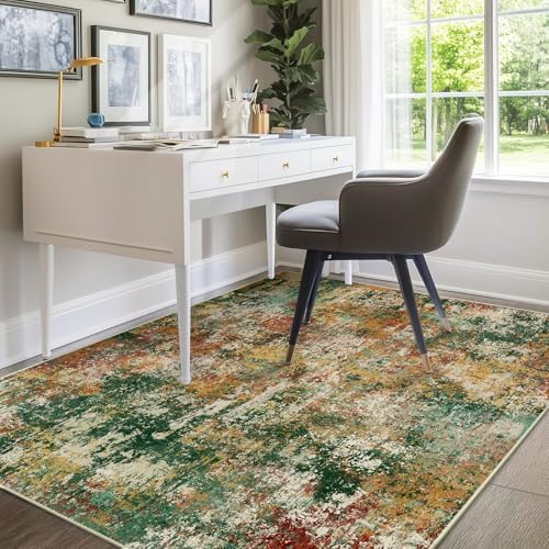RELEANY Washable 8'x10' Abstract Area Rug for Living Room Green Multi - Image 3