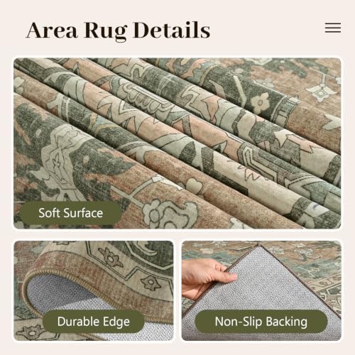 4x6 Ft Area Rugs for Living Room, Soft Non-Slip Machine Washable Rug, Vintage Stain Resistant Carpets for Bedroom Nursery Dining Room Home Decor (Brown) - Image 6