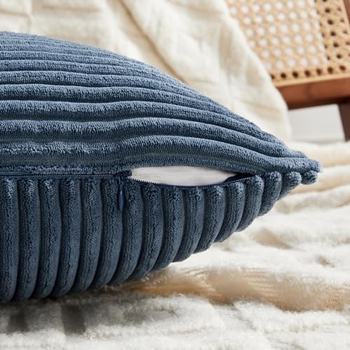 Fancy Homi 2 Packs Dusty Blue Lumbar Decorative Throw Pillow Covers 16x32 Inch for Couch Bed Sofa, Rustic Farmhouse Boho Home Decor, Soft Striped Corduroy Rectangle Accent Cushion Case 40x80 cm - Image 3