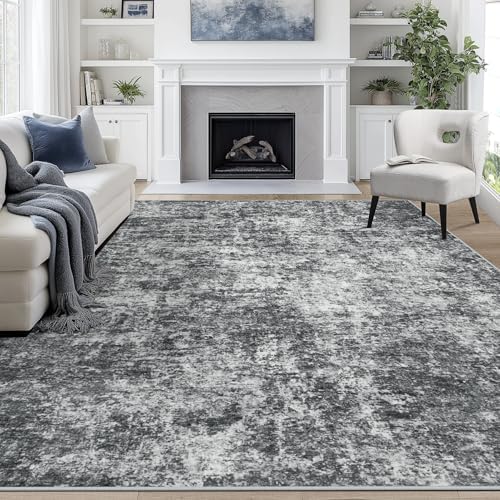8x10 Area Rugs for Living Room Washable Bedroom Dining Room Black Grey by Aelenmu