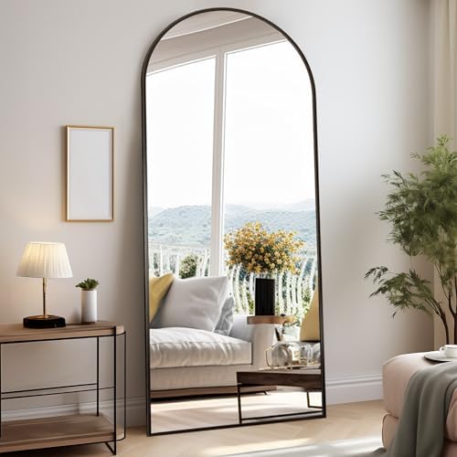 Rowjut Floor Full Length Mirror, Arched Mirrors Full Length 76"x34" Freestanding Large & with Aluminum Frame&Wall Mounted & Hanging or Leaning& Full Body Mirror for Bedroom, Black - Image 2