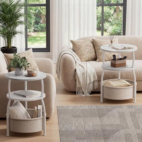 Round Side Table with Storage Basket, End Table Living Room, 15.7in - Image 6