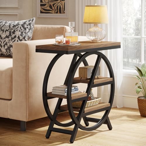 Tribesigns End Table for Living Room, 3-Tier Narrow Side Table with Storage, Wood Sofa Side Table with Geometric Metal Frame, Industrial Nightstand and Bedside Table for Bedroom, Light Brown - Image 3