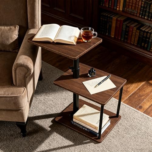 Faesun Swivel Side Table for Couch Arm, Height Adjustable C Shaped End Table for Recliner or Bed, Tv Trays with Storage Shelf for Small Spaces- Small Nightstand for Living Room, Bedroom - Image 2