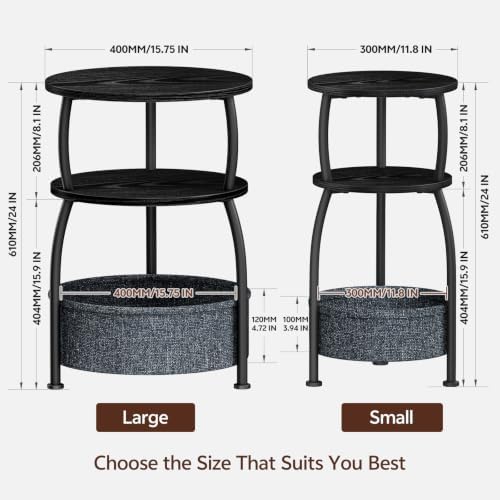 Round Side Table with Storage Basket, End Table Living Room, Black - Image 3