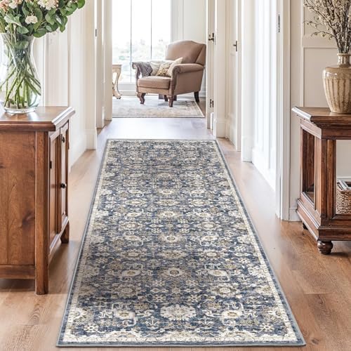 AMADA HOMEFURNISHING 2'6"x10' Washable Area Rug, Low-Profile Entryway Rug with Non-Slip Backing & Durable Edge Binding, Vintage Rug Pattern, Small Rugs for Entryway, Kitchen & Living Room by AMADAHOMEFURNISHING