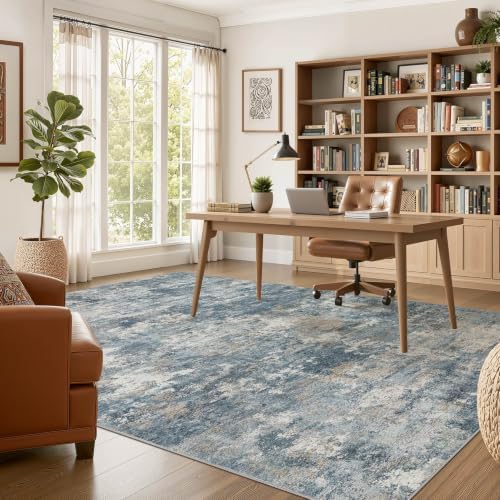 Nakagishi 10x14 Area Rugs Living Room: Washable Abstract Large Neutral Soft Rug Stain Resistant Modern Indoor Floor Non-Slip Carpet for Bedroom Nursery Kids Playroom Office Dining Room Dorm-Blue Brown - Image 5