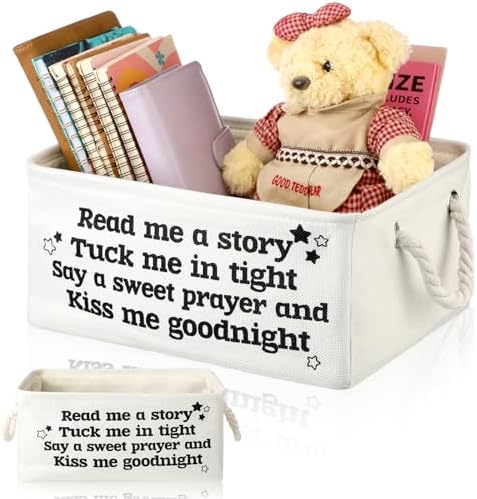 Marsui 1 Pcs Read Me a Story Book Storage Basket, Tuck Me in Tight, White by Marsui
