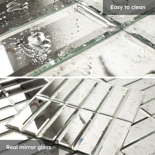 Diflart Peel and Stick Mirror Backsplash, Light Antique, 1.8 x 11.8 Inch, Beveled Two Mirror Strips Tiles for Kitchen Bathroom Accent Wall, Pack of 5 Sheets - Image 4