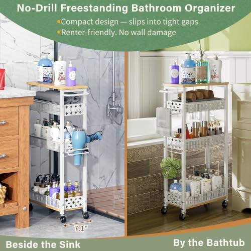 OKZEST Slim Bathroom Organizers and Storage Cart with Toilet Paper Holder - Image 5