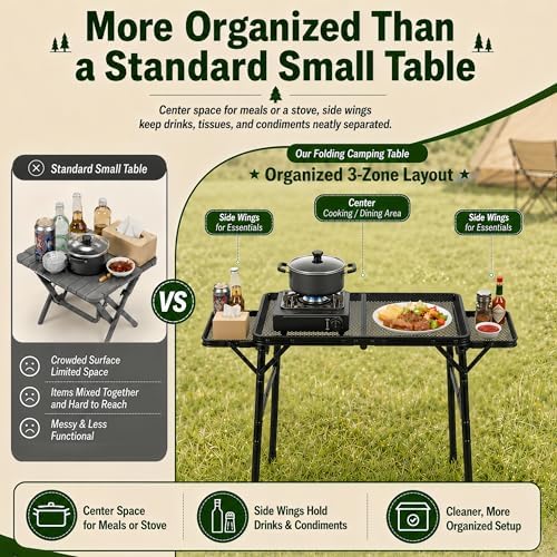 2.5 FT Picnic Table with 2 Wing Panels, Mesh Metal Folding Grill Table Height Adjustable & Lightweight & Portable Table for Outdoor Indoor Camping, Picnic, Beach and BBQ, RV - Image 4