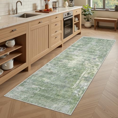 Soalmost Abstratc Runner Rug 2x6 Kitchen Hallway Runners Green/Ivory by Soalmost