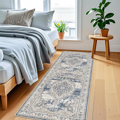 Washable Hallway Runner Rugs 2x6: Soft Ultra Thin Low Pile Carpet Machine Washable Indoor Lightweight Rug Runner Anti Slip Backing Rugs for Living Room Bedroom Kitchen 2'x6' Blue by YOUFORTONG