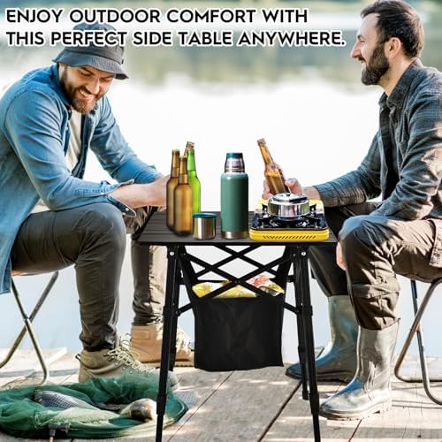 Aluminum Folding Camping Side Table with Carry Bag and Storage,Black - Image 4