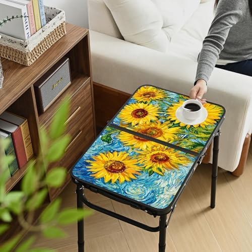 YihuiKo Small Camping Table, Vintage French Sunflower Pattern Folding Table - Image 2