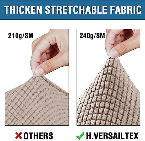 H.VERSAILTEX 4 Piece Stretch Sofa Covers for 3 Cushion Couch Covers for Living Room Slipcovers (Base Cover Plus 3 Seat Cushion Covers) Upgraded Thicker Jacquard Fabric (Sofa, Sand) - Image 5