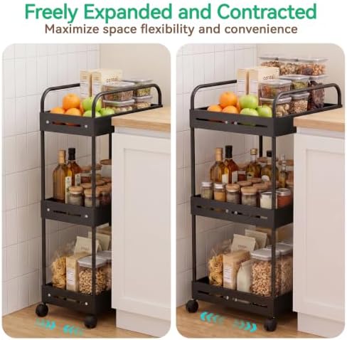 3 Tier Expandable Rolling Storage Cart, Rolling Utility Cart with Wheels - Image 6