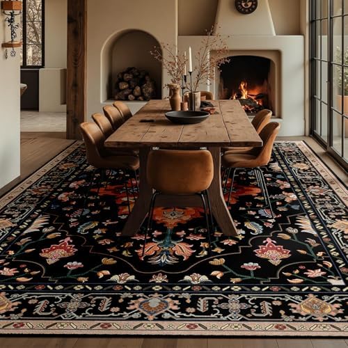 RELEANY Washable Area Rug, Large 10'x12', Black/Colorful - Image 3