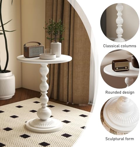 Metal Small End Table,Round Side Table for Living Room,White,13.8" Lx20.5”H - Image 4