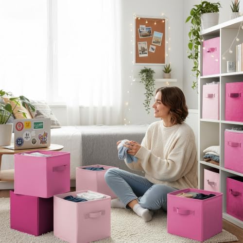 GRANNY SAYS 11 Inch Fabric Cube Storage Bins, Pink Gradient, 8-Pack - Image 7