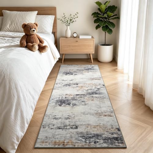 Toneed Washable 2x6 Non-Slip Runner Rug for Hallway Kitchen, Grey/Brown - Image 3