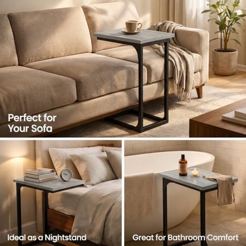TEMI C Shaped End Table for Couch - Small Side Table and TV Tray for Eating or Laptop, Accent Desk for Chair or Sofa, Easy Assembly, Space-Saving Design for Living Room or Bedroom,Greige - Image 5
